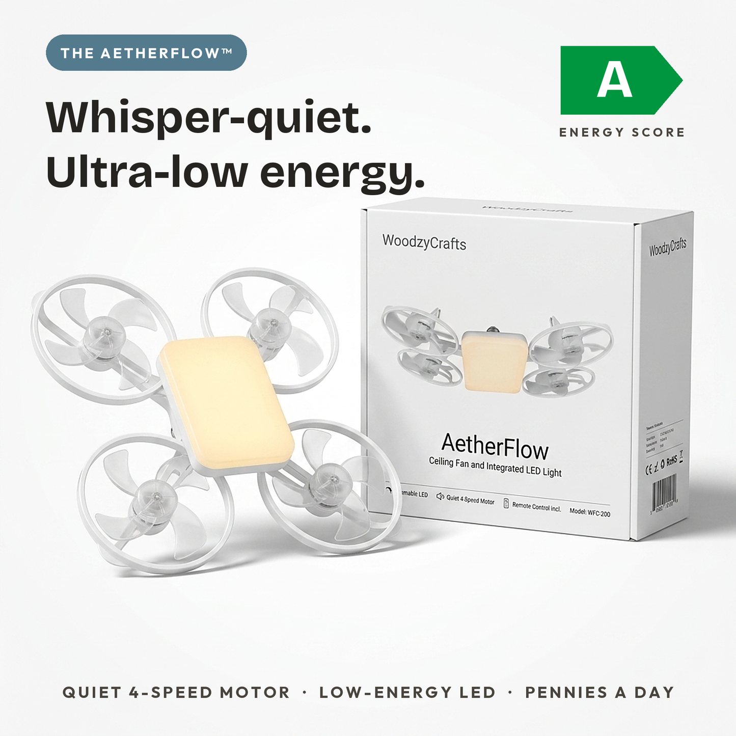 Il AetherFlow™ – Ventilatore da soffitto con luce LED 2-in-1