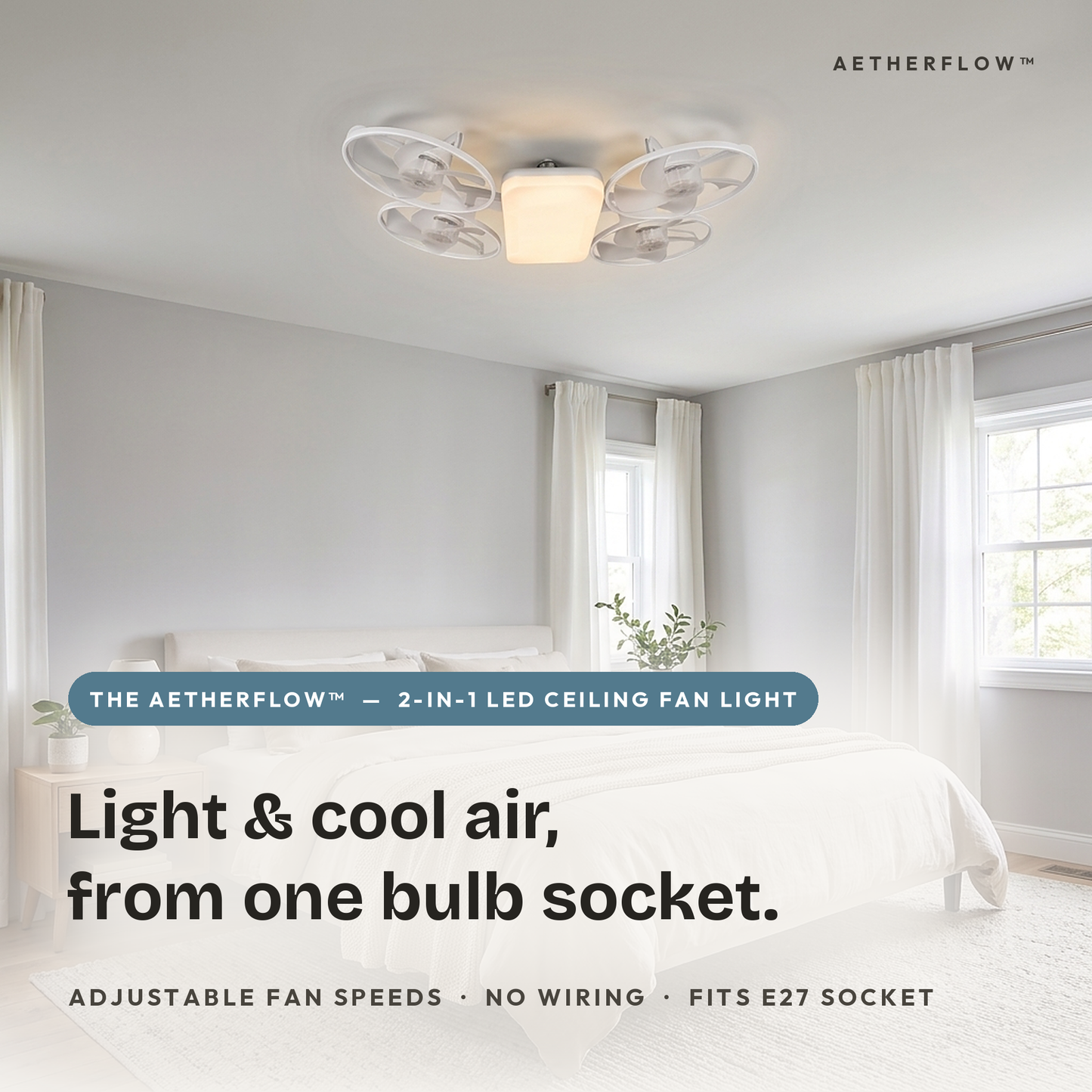 Il AetherFlow™ – Ventilatore da soffitto con luce LED 2-in-1