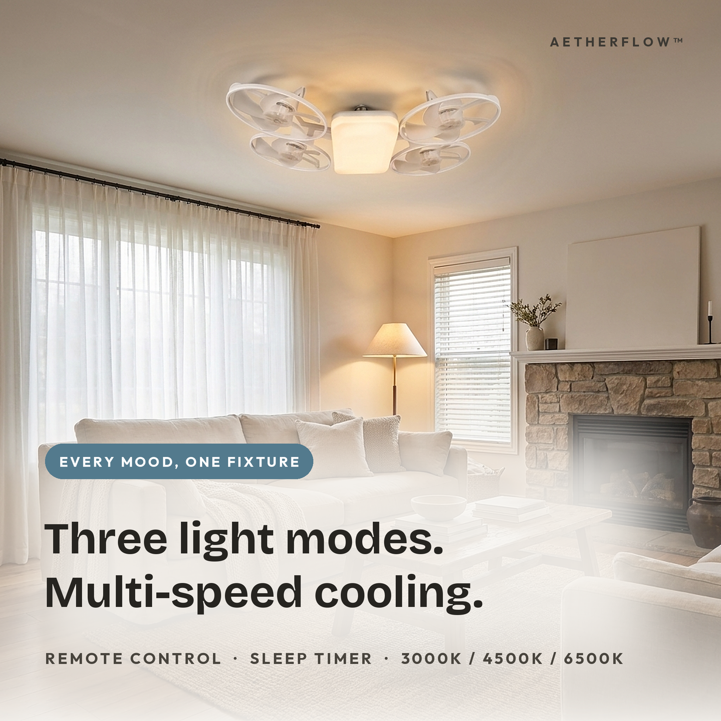 Il AetherFlow™ – Ventilatore da soffitto con luce LED 2-in-1